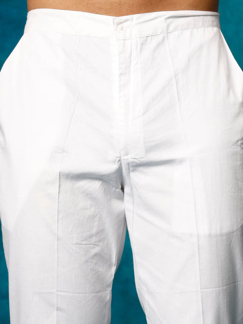 Vastramay Men's Black And White Cotton Blend Kurta Pyjama Set